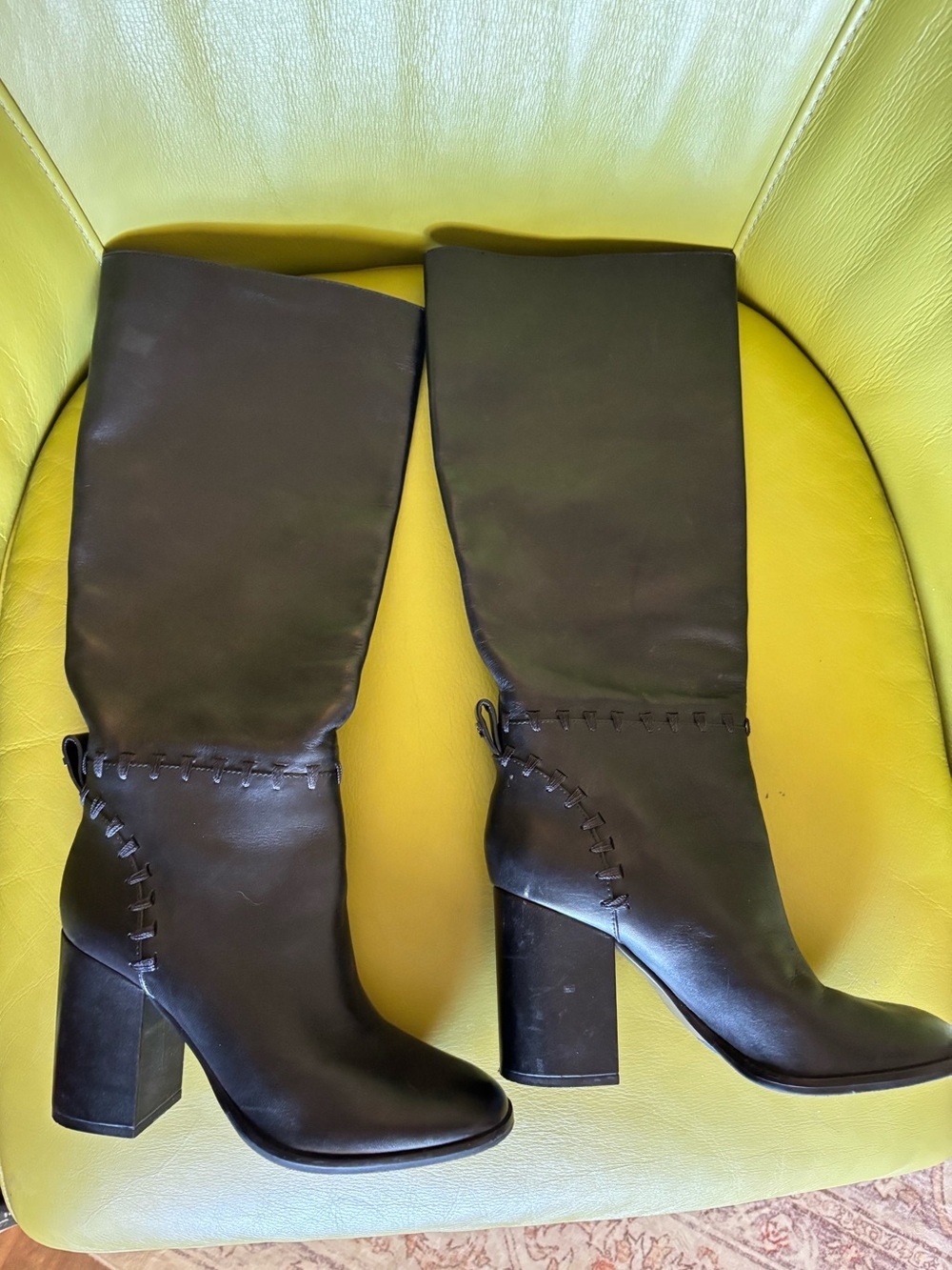 Tory Burch Contraire Black Leather Whipstitch Knee High Boots 7M